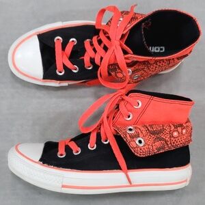 Converse Chuck Taylor sneakers women's 6 black neon orange skulls double canvas